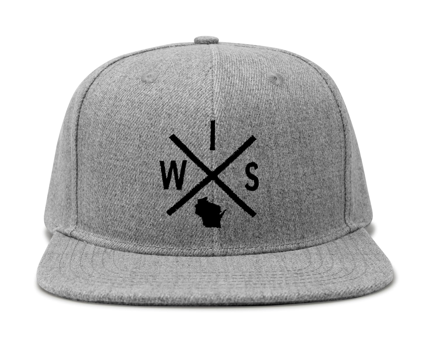 International Tie Wisconsin WIS Hat for Men and Women - Snapback Trucker Baseball Cap (Grey Flatbill)