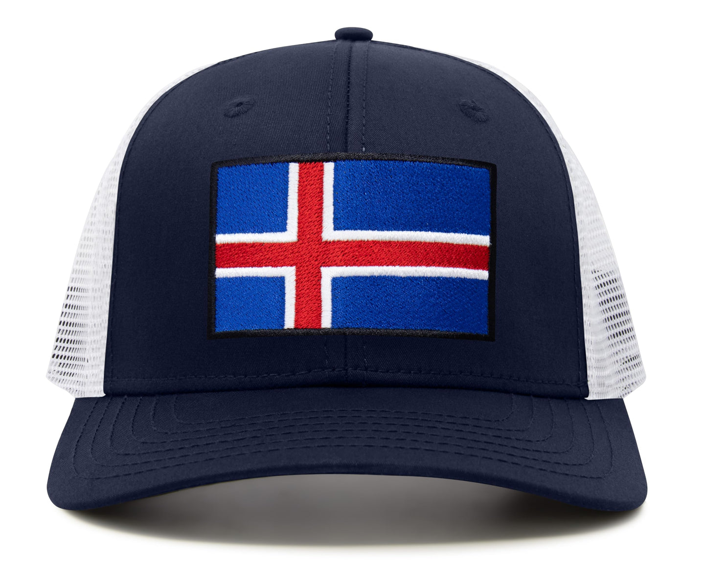 International Tie Iceland Flag Hat for Men and Women - Adjustable Snapback Trucker Baseball Cap (Navy White)