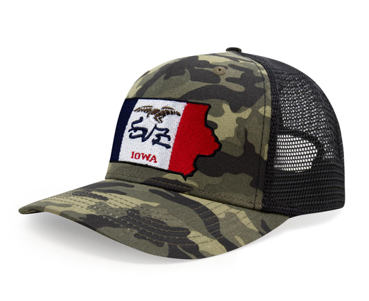 International Tie Stateline Flag Hat for Men and Women - Snapback Trucker Baseball Cap (Iowa, Camouflage) - International Tie