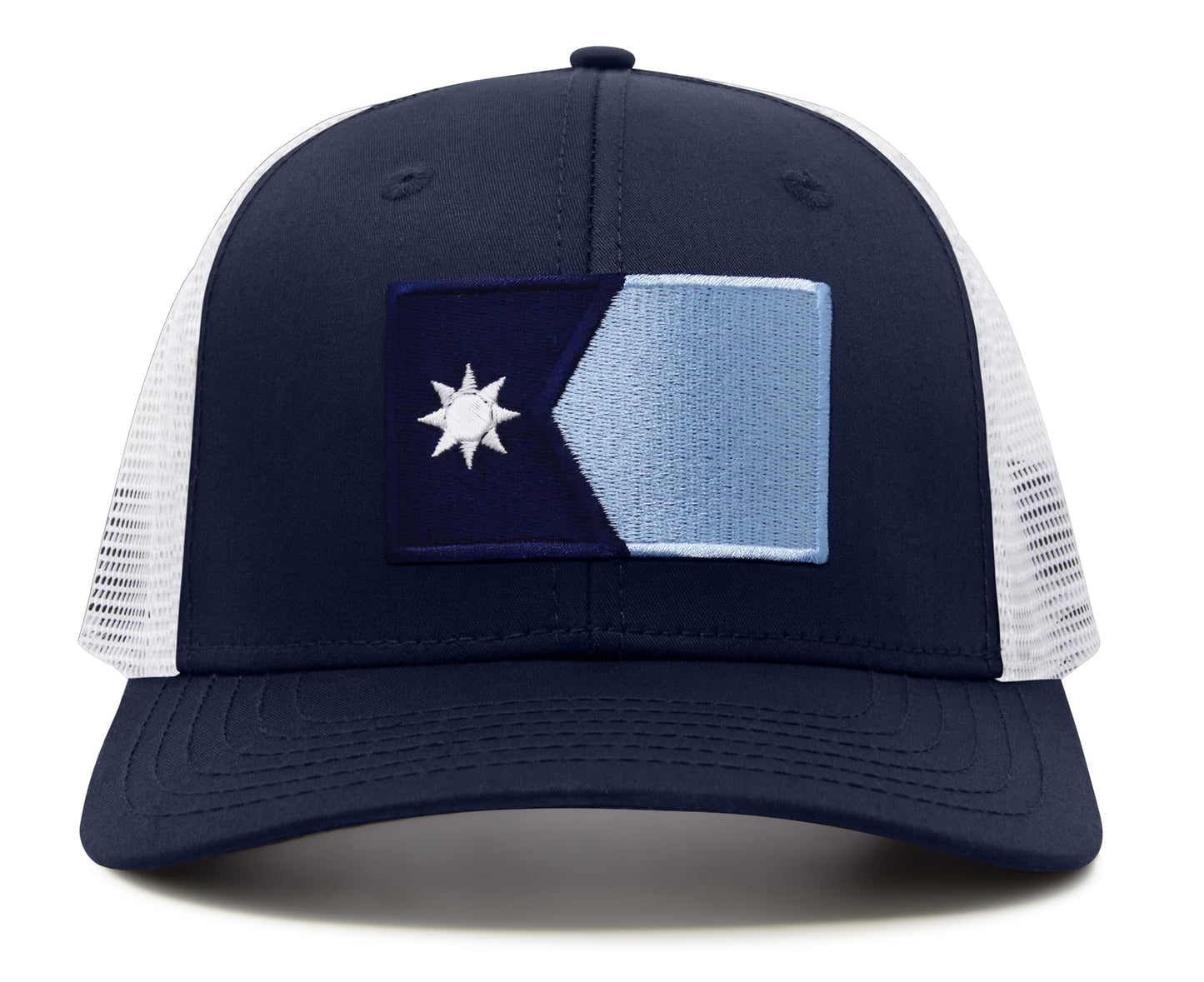 International Tie Premium Minnesota State Flag Hat for Men and Women - Snapback Trucker Baseball Cap (Navy White)