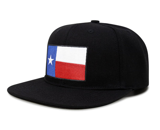 International Tie Texas Flag Hat for Men and Women - Snapback Trucker Baseball Cap (Black Flatbill)