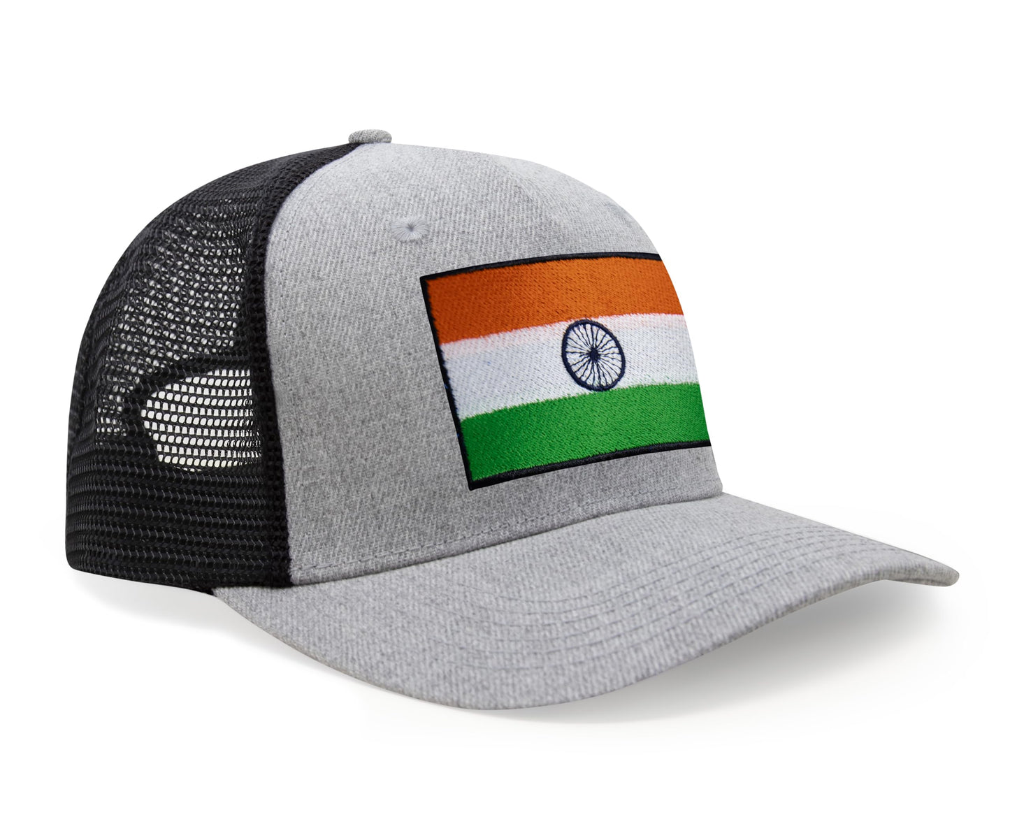 International Tie Indian Flag Hat for Men and Women - Adjustable India Snapback Trucker Baseball Cap (Grey Black)