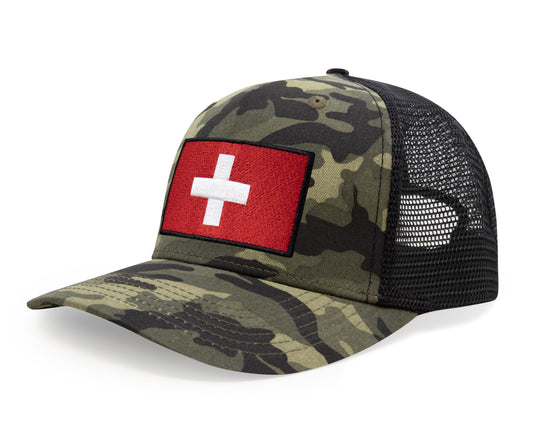 International Tie Swiss Flag Hat for Men and Women - Switzerland Snapback Trucker Baseball Cap (Camouflage)