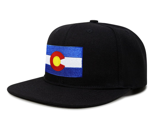 International Tie State Hat for Men and Women, Adjustable Snapback Trucker Baseball Cap with Embroidered Patch (Colorado, Black Flatbill) - International Tie