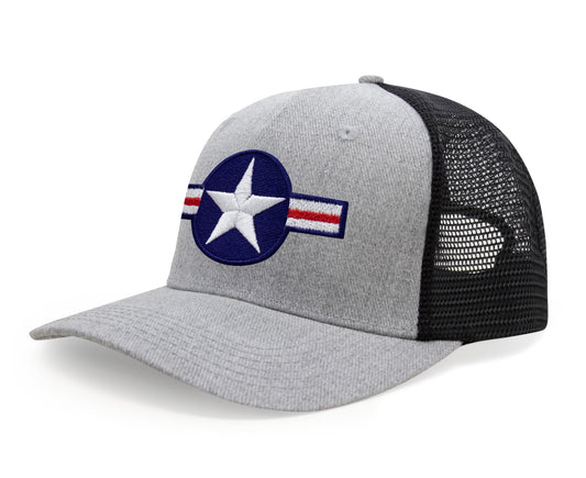 International Tie Air Force Hat for Men and Women - Snapback Trucker Baseball Cap (Grey/Black)