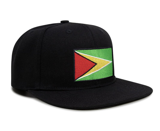International Tie Country Hat for Men and Women, Adjustable Snapback Trucker Baseball Cap with Embroidered Patch (Guyana, Black Flatbill) - International Tie