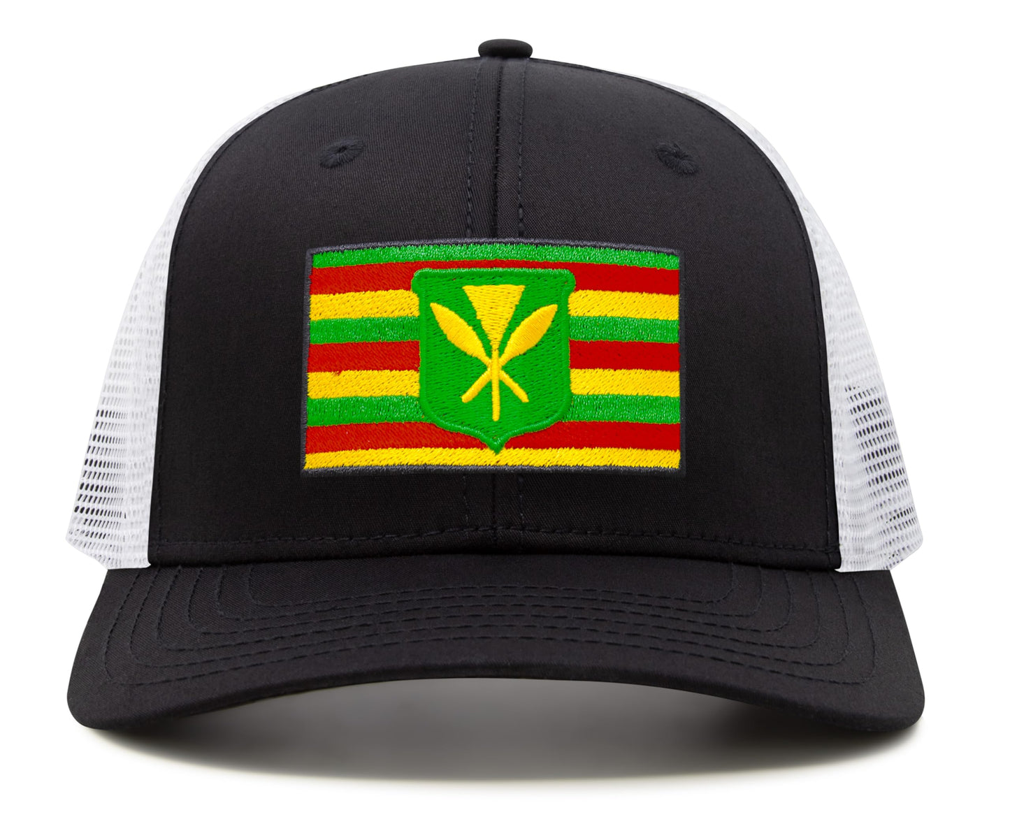 International Tie Kanaka Maoli Hat for Men and Women - Snapback Trucker Baseball Cap (Black/White)