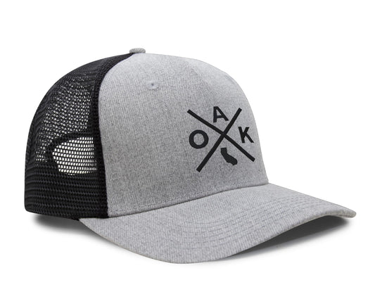 International Tie Hat for Men and Women, Adjustable Snapback Trucker Baseball Cap, Embroidered Cross Logo (OAK - Oakland, Grey Black) - International Tie