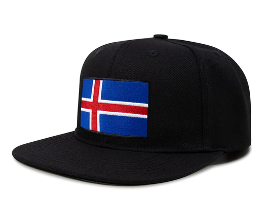 International Tie Iceland Flag Hat for Men and Women - Adjustable Snapback Trucker Baseball Cap (Black Flatbill) - International Tie
