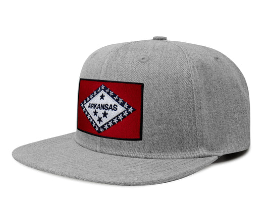 International Tie State Hat for Men and Women, Adjustable Snapback Trucker Baseball Cap with Embroidered Patch (Arkansas, Grey Flatbill)