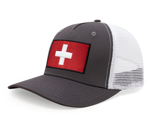 International Tie Swiss Flag Hat for Men and Women - Switzerland Snapback Trucker Baseball Cap (Grey White)
