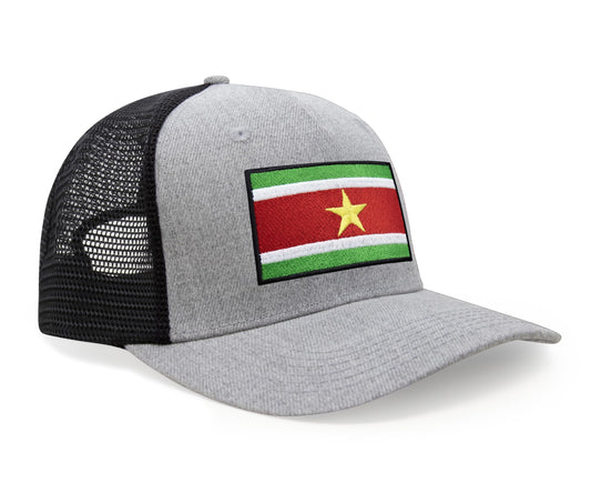 International Tie Country Hat for Men and Women, Adjustable Snapback Trucker Baseball Cap with Embroidered Patch (Suriname, Grey Black) - International Tie