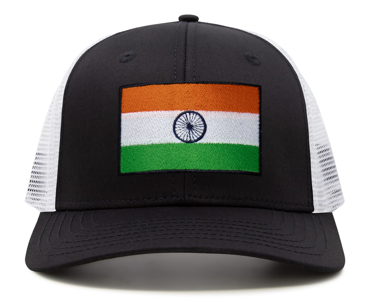 International Tie Indian Flag Hat for Men and Women - Adjustable India Snapback Trucker Baseball Cap (Black White)