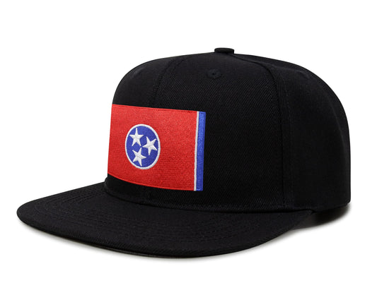 International Tie Premium Tennessee Flag Patch Hat for Men and Women - Snapback Trucker Baseball Cap (Black Flatbill) - International Tie