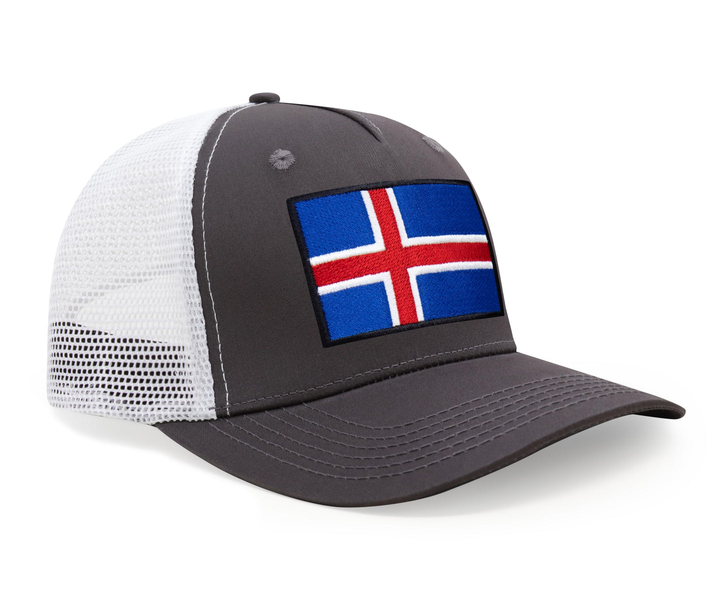 International Tie Iceland Flag Hat for Men and Women - Adjustable Snapback Trucker Baseball Cap (Grey White)