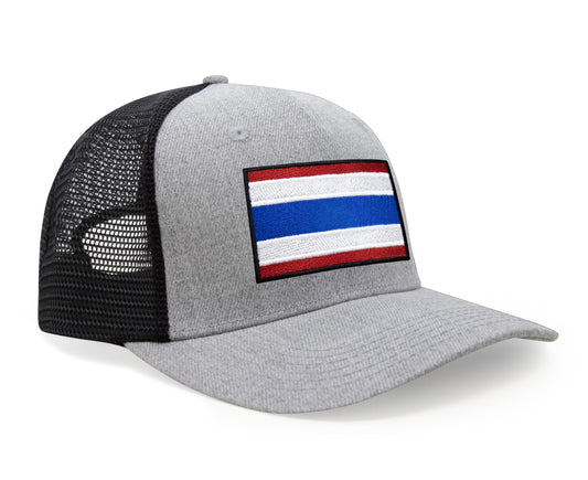 International Tie Country Hat for Men and Women, Adjustable Snapback Trucker Baseball Cap with Embroidered Patch (Thailand, Grey Black) - International Tie