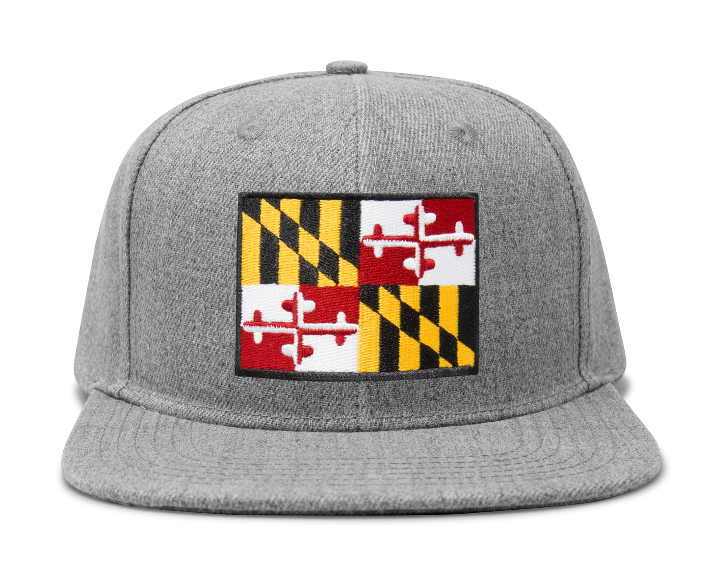 International Tie Maryland Flag Hat for Men - Adjustable Snapback Baseball Trucker Cap (Grey Flatbill)