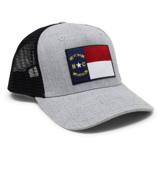 International Tie State Hat for Men and Women, Adjustable Snapback Trucker Baseball Cap with Embroidered Patch (North Carolina, Grey Black)