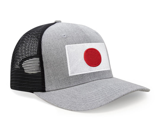 International Tie Country Hat for Men and Women, Adjustable Snapback Trucker Baseball Cap with Embroidered Patch (Japan, Grey Black) - International Tie
