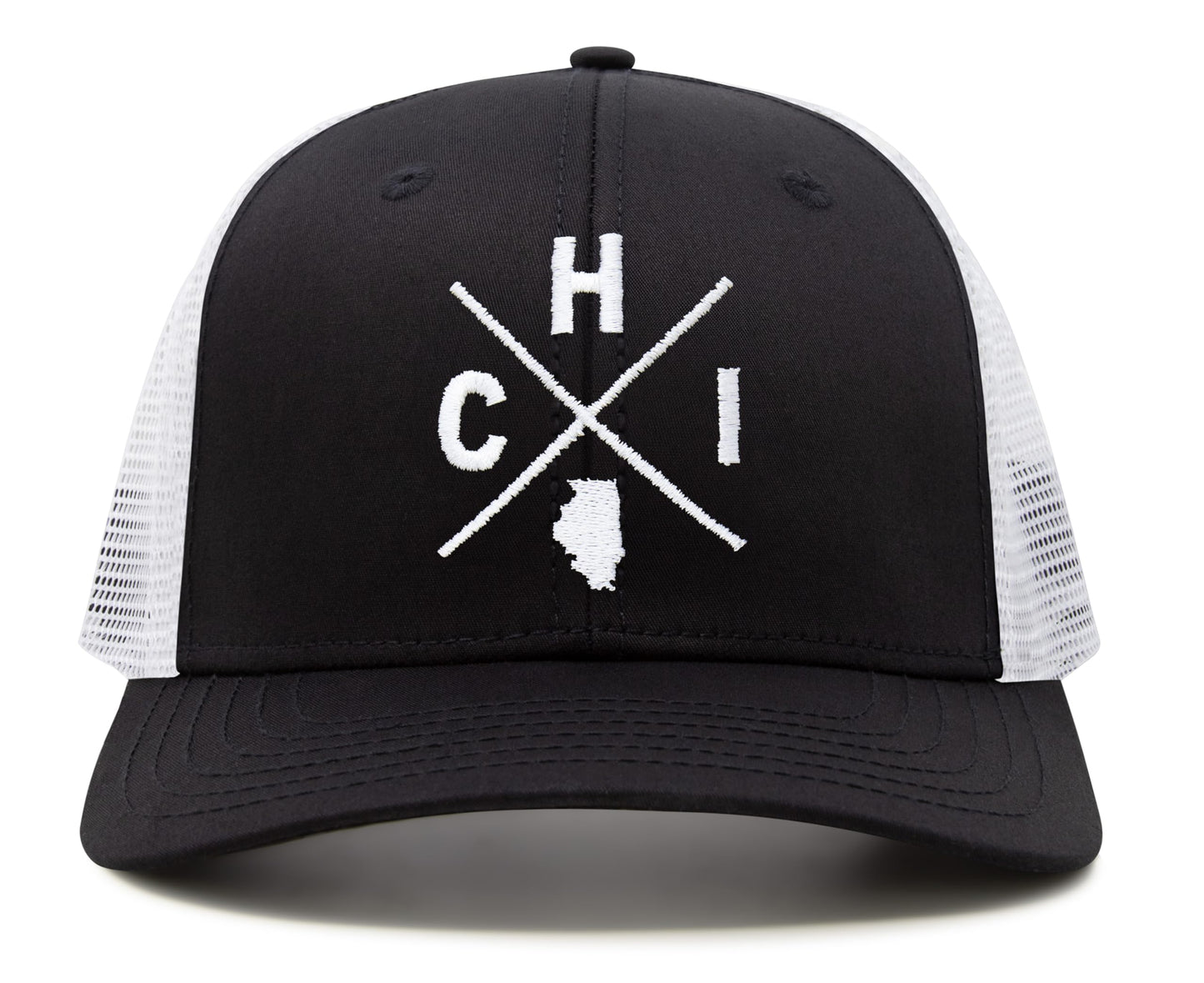 International Tie Premium Chicago CHI Flag Hat Men and Women – Snapback Trucker Baseball Cap (Black/White)