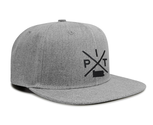 International Tie Hat for Men and Women, Snapback Trucker Baseball Cap, Embroidered Cross Logo (Pit - Pittsburgh, Grey Flatbill)