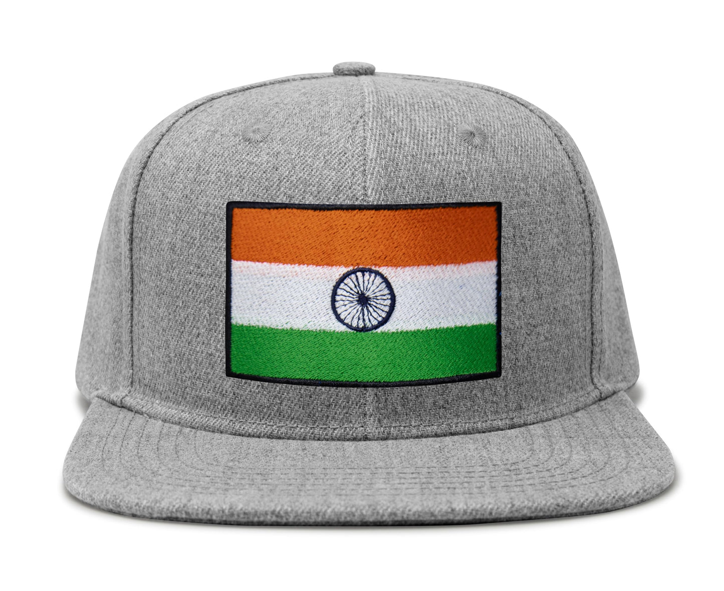 International Tie Indian Flag Hat for Men and Women - Adjustable India Snapback Trucker Baseball Cap (Grey Flatbill)