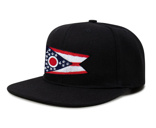 International Tie Premium Ohio - Flag Patch Hat for Men and Women - Snapback Trucker Baseball Cap (Black Flatbill)
