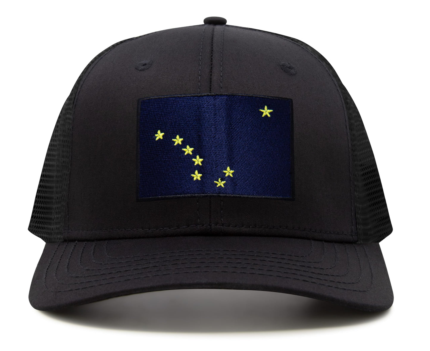 International Tie Premium Alaska Flag Hat for Men and Women - Snapback Trucker Baseball Cap (All Black)