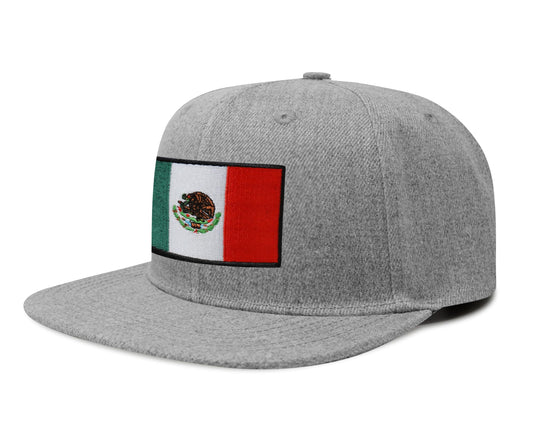 International Tie Country Hat for Men and Women, Adjustable Snapback Trucker Baseball Cap with Embroidered Patch (Mexico, Grey Flatbill) - International Tie