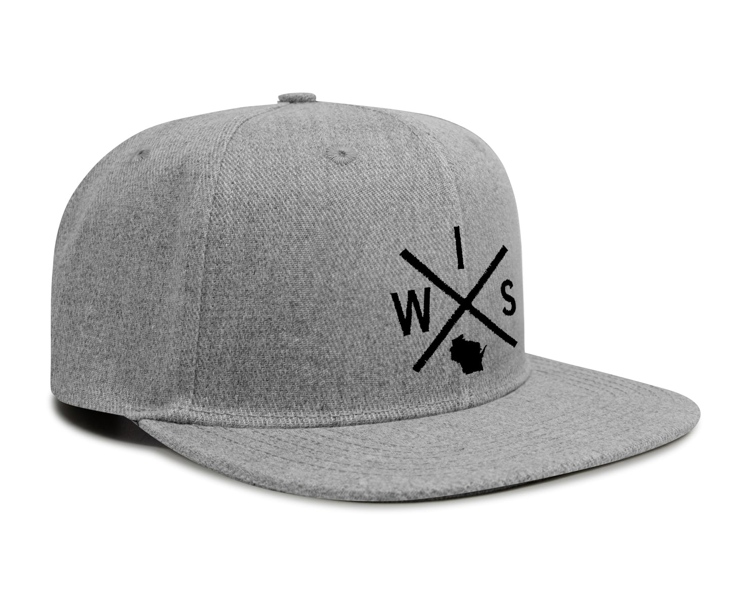 International Tie Wisconsin WIS Hat for Men and Women - Snapback Trucker Baseball Cap (Grey Flatbill) - International Tie