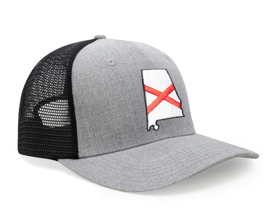 International Tie Stateline Flag Hat for Men and Women - Snapback Trucker Baseball Cap (Alabama, Grey Black)