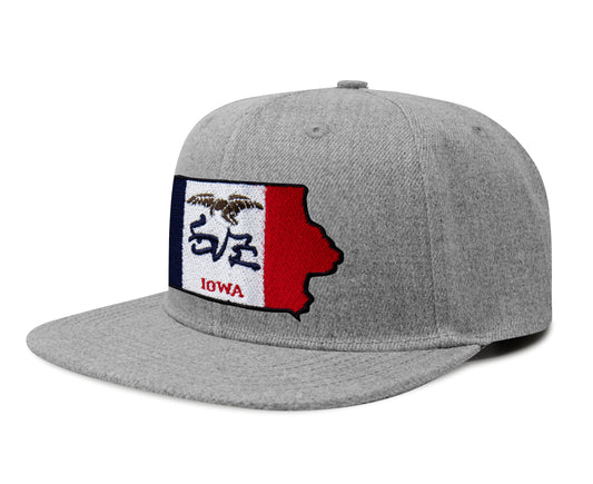 International Tie Stateline Flag Hat for Men and Women - Snapback Trucker Baseball Cap (Iowa, Grey Flatbill) - International Tie