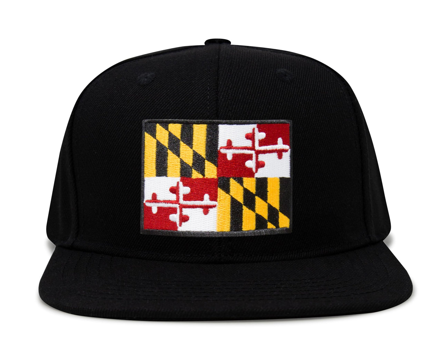 International Tie Maryland Flag Hat for Men - Adjustable Snapback Baseball Trucker Cap (Black Flatbill)