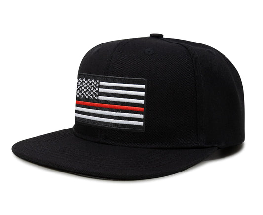 Thin Red Line Flag Trucker Hat for Men and Women – Snapback Baseball Cap by International Tie (Black Flatbill)