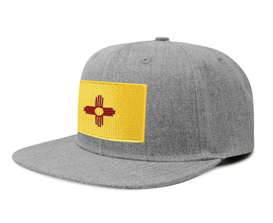 International Tie State Hat for Men and Women, Adjustable Snapback Trucker Baseball Cap with Embroidered Patch (New Mexico, Grey Flatbill) - International Tie