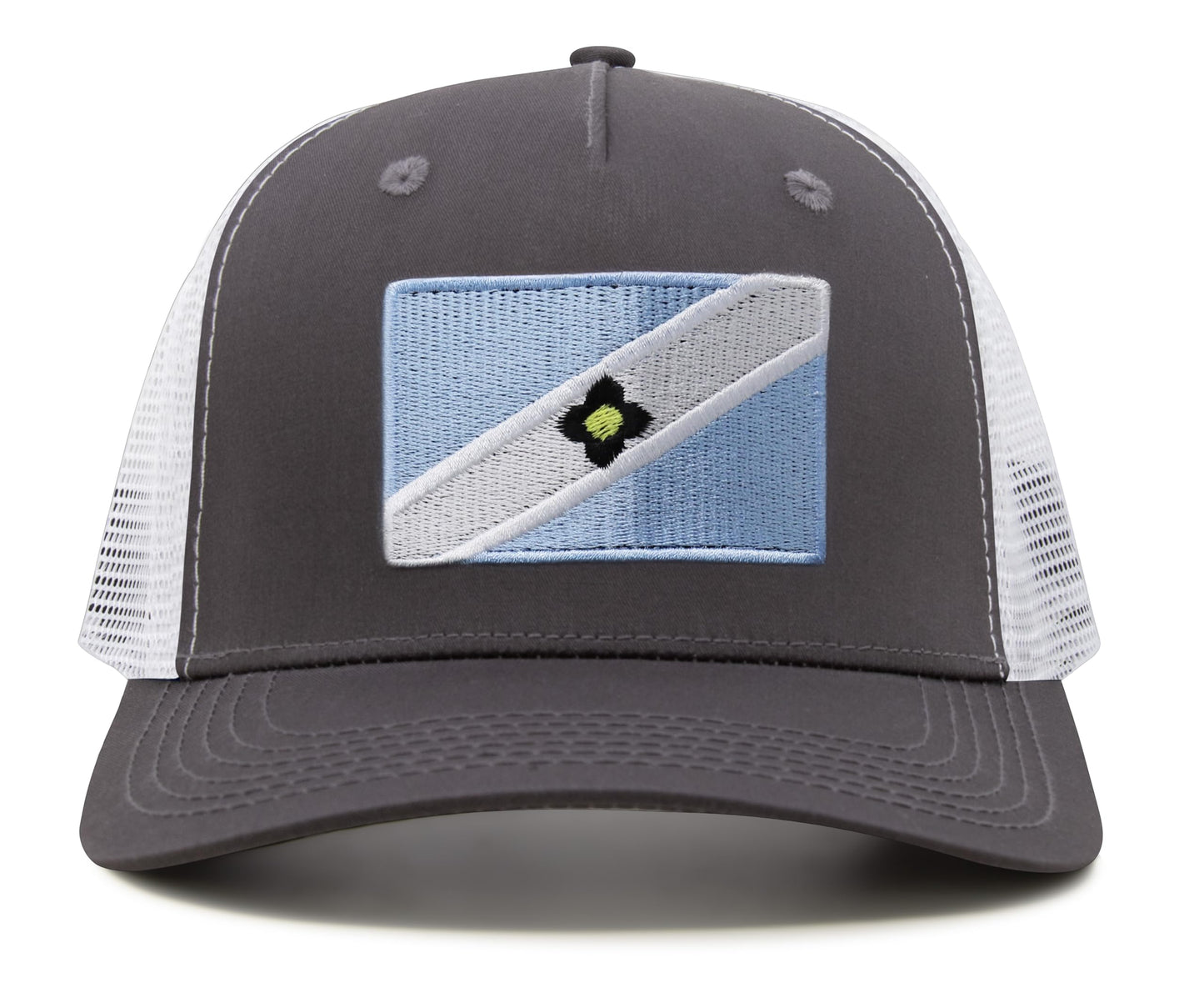 International Tie Premium Madison Flag Hat for Men and Women - Snapback Trucker Baseball Cap (Grey White)