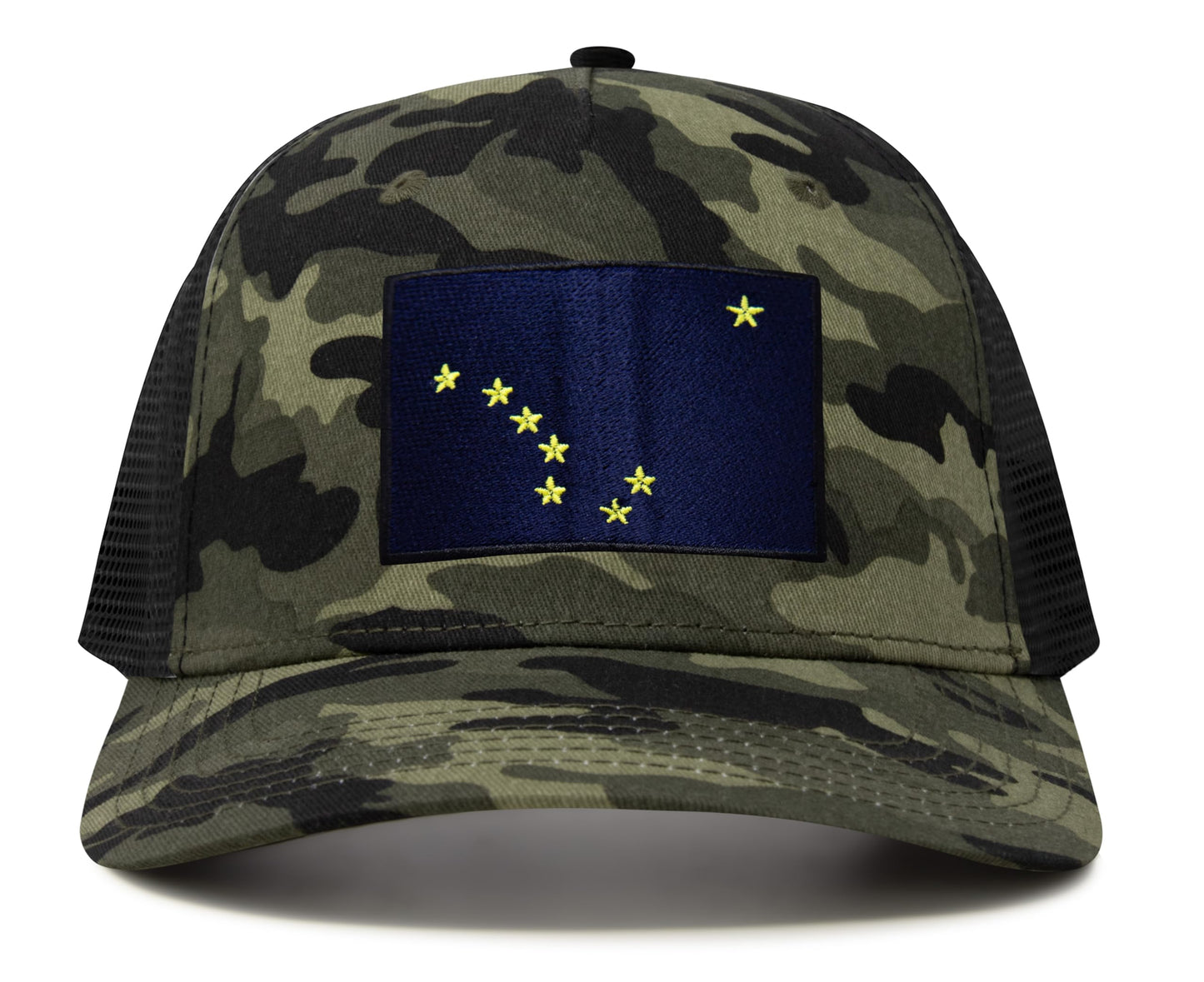 International Tie Premium Alaska Flag Hat for Men and Women - Snapback Trucker Baseball Cap (Camouflage)