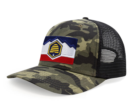 International Tie Premium Utah Flag Hat for Men and Women - Snapback Trucker Baseball Cap (Camouflage)