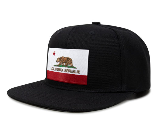 International Tie State Hat for Men and Women, Adjustable Snapback Trucker Baseball Cap with Embroidered Patch (California, Black Flatbill)