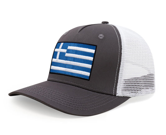 Greece Flag Hat for Men and Women – Snapback Trucker Baseball Cap by International Tie (Grey White) - International Tie