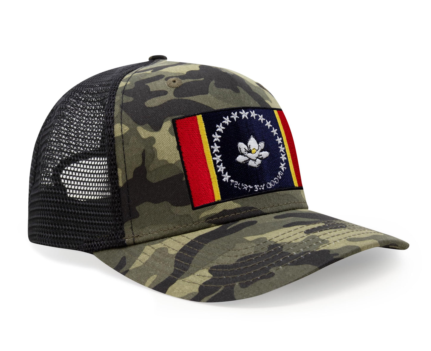 International Tie Mississippi Flag Hat for Men and Women – Snapback Trucker Baseball Cap (Camouflage)