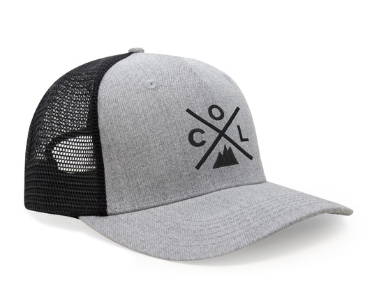 International Tie Hat for Men and Women, Adjustable Snapback Trucker Baseball Cap, Embroidered Cross Logo (COL - Colorado, Grey Black) - International Tie