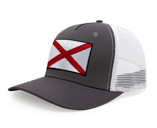Alabama Flag Hat for Men and Women – Snapback Trucker Baseball Cap by International Tie (Grey White)