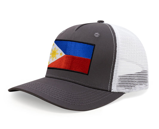 International Tie Philippines Hat for Men and Women - Snapback Trucker Baseball Cap (Grey/White)