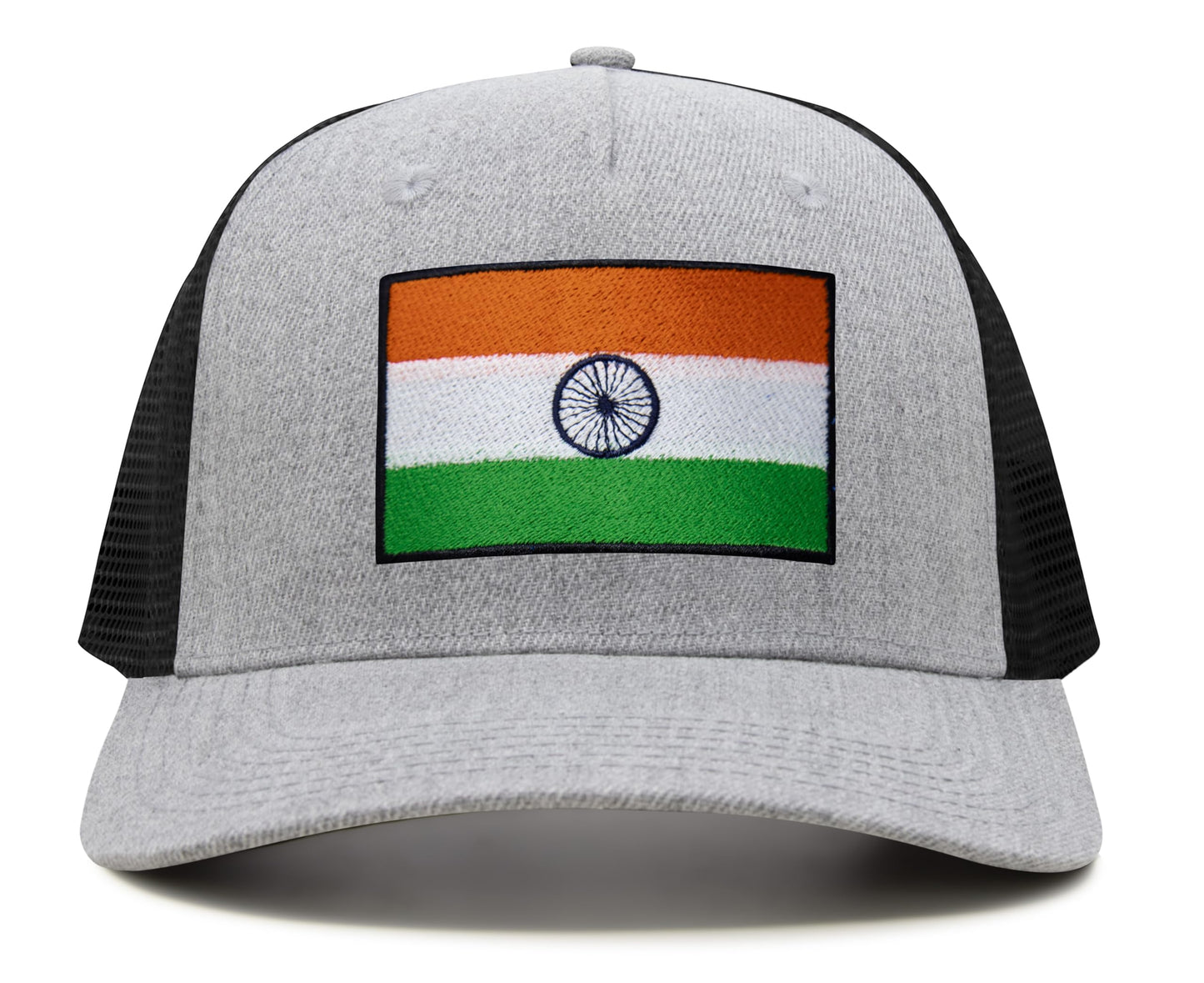 International Tie Indian Flag Hat for Men and Women - Adjustable India Snapback Trucker Baseball Cap (Grey Black)