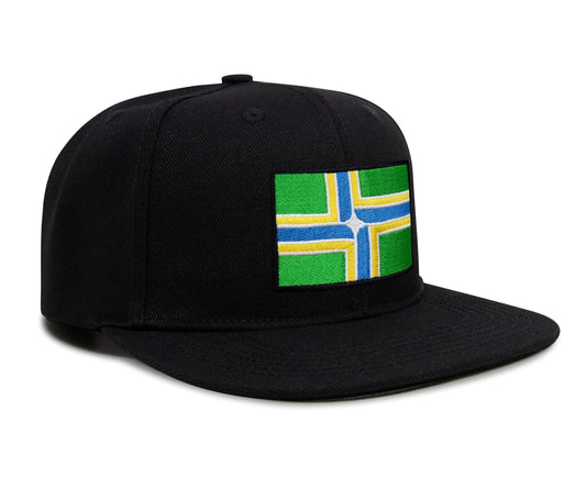 International Tie City Hat for Men and Women, Adjustable Snapback Trucker Baseball Cap with Embroidered Patch (Portland, Black Flatbill)