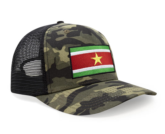 International Tie Country Hat for Men and Women, Adjustable Snapback Trucker Baseball Cap with Embroidered Patch (Suriname, Camouflage) - International Tie