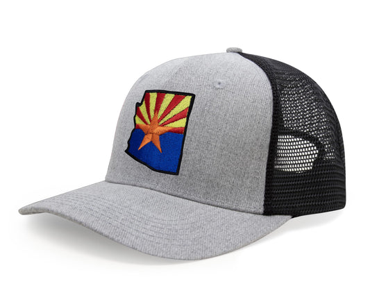 International Tie Stateline Flag Hat for Men and Women - Snapback Trucker Baseball Cap (Arizona, Grey Black)