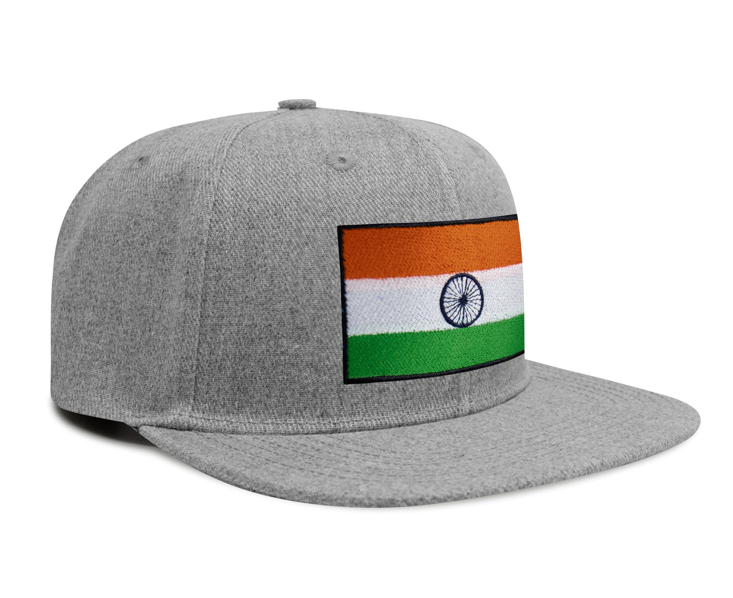 International Tie Indian Flag Hat for Men and Women - Adjustable India Snapback Trucker Baseball Cap (Grey Flatbill)