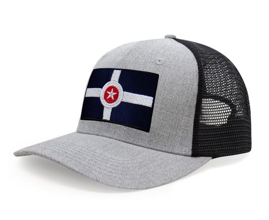 International Tie Indianapolis Flag Hat for Men and Women – Snapback Trucker Baseball Cap (Grey Black) - International Tie